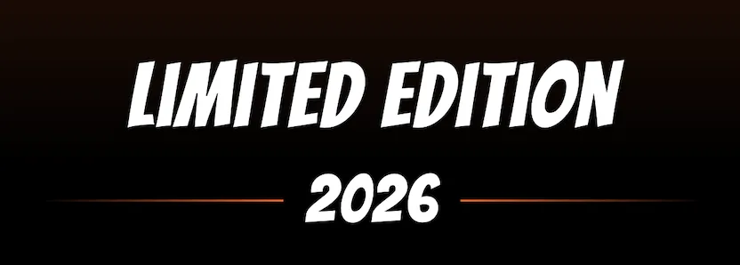 Schriftzug Limited Edition 2026 in Weiß auf schwarzem Grund